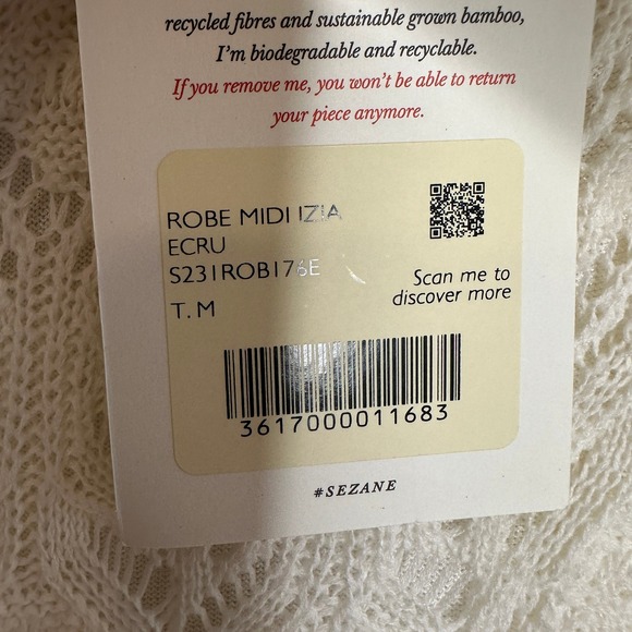 Sezane Izia Midi Dress NWT Size Medium Ecru White Pointelle Knit Open Back - Picture 7 of 9